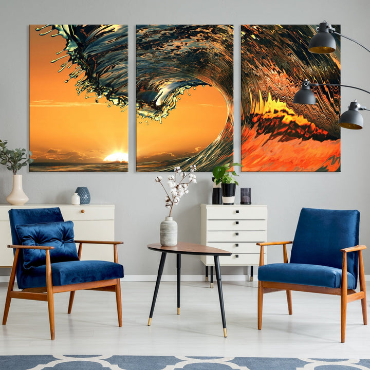 Cool Rip Curl Ocean Wave Sunset Canvas Wall Art Print Living Room Decor