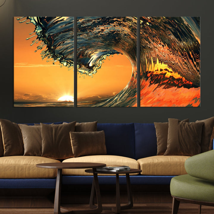 Cool Rip Curl Ocean Wave Sunset Canvas Wall Art Print Living Room Decor