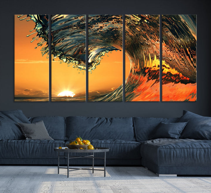 Cool Rip Curl Ocean Wave Sunset Canvas Wall Art Print Living Room Decor