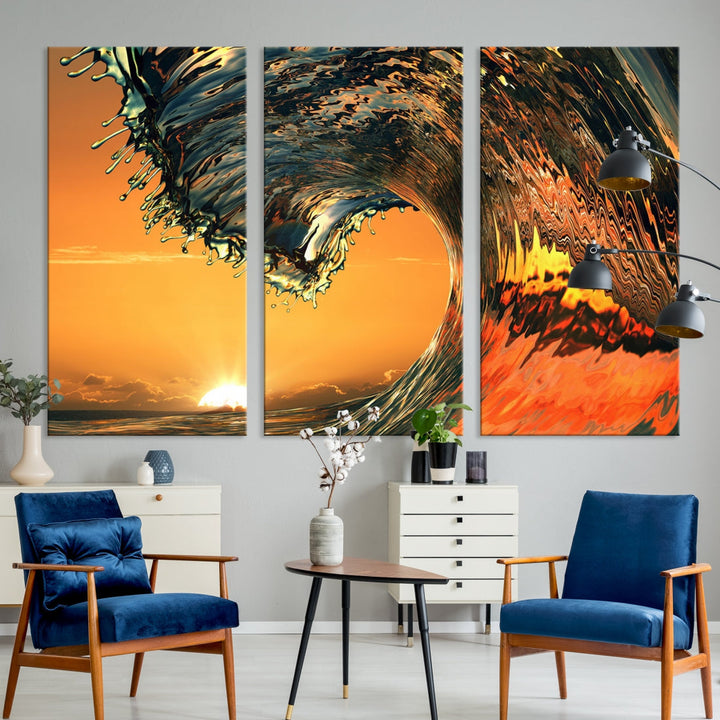 Cool Rip Curl Ocean Wave Sunset Canvas Wall Art Print Living Room Decor