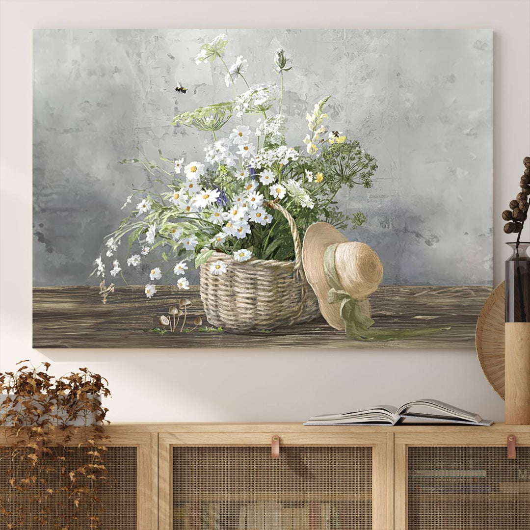 Cottage Gardening Daisy Painting Wall Art Canvas Print