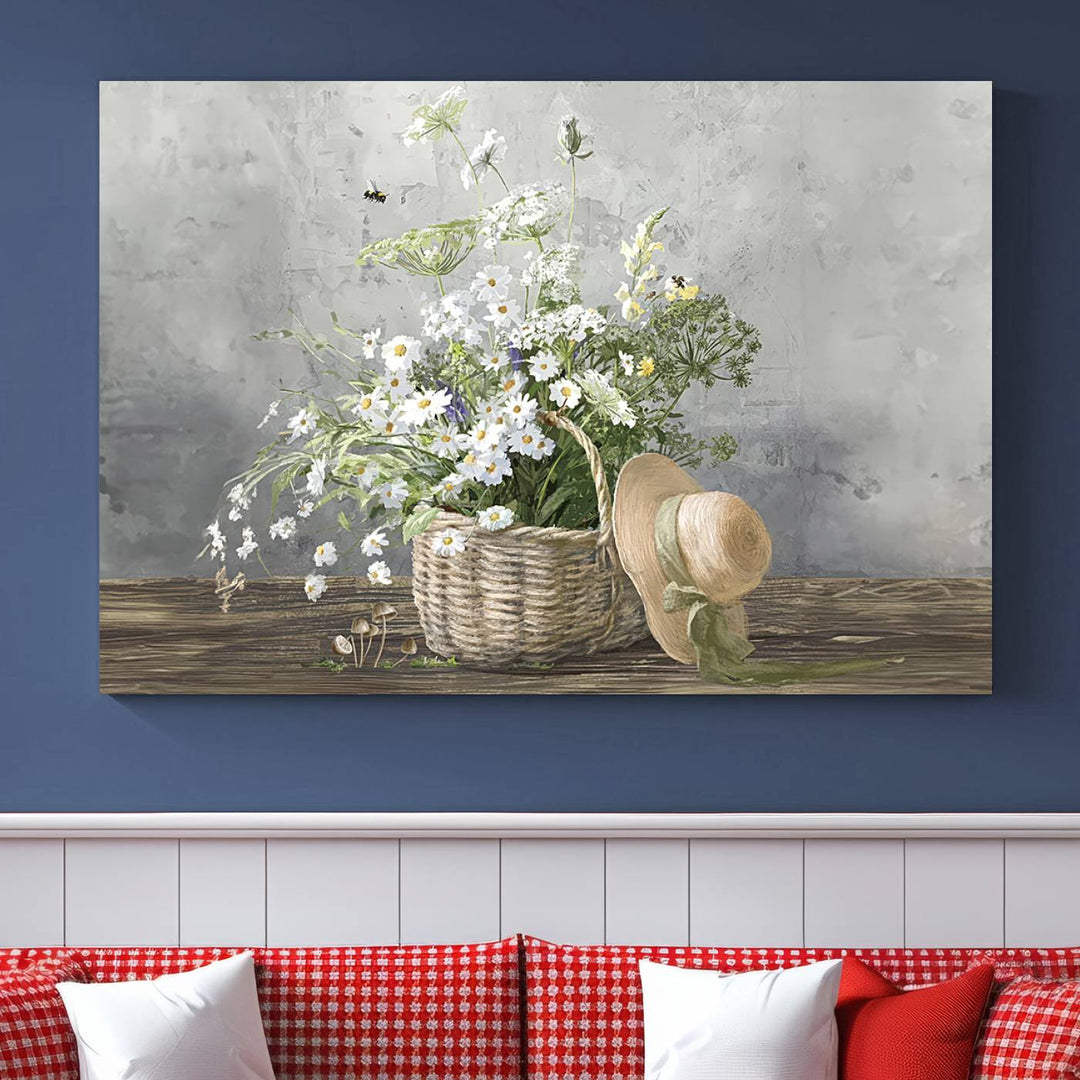 Cottage Gardening Daisy Painting Wall Art Canvas Print