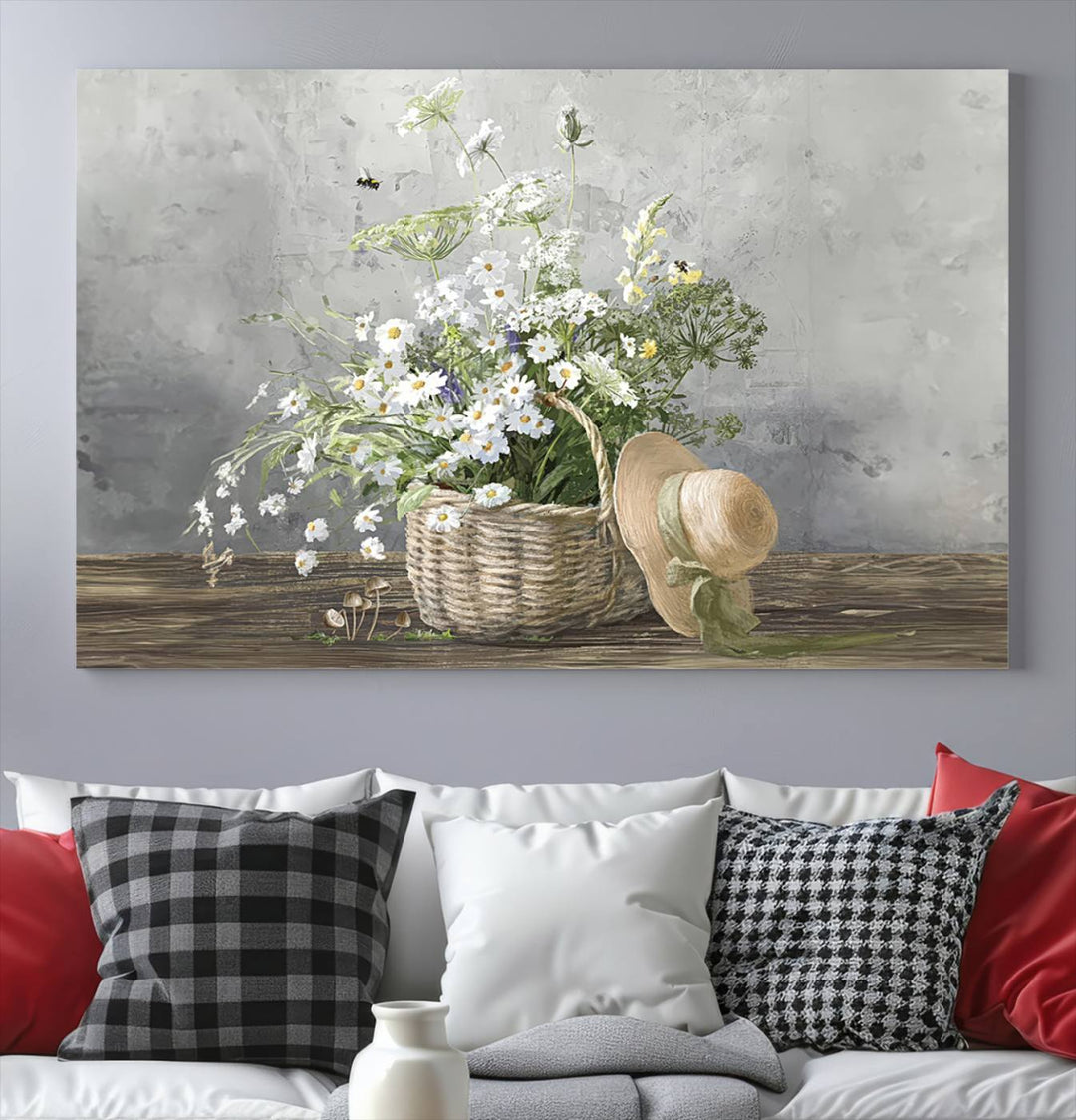 Cottage Gardening Daisy Painting Wall Art Canvas Print