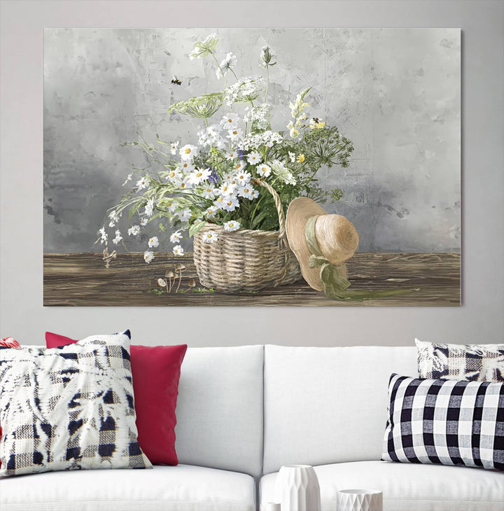 Cottage Gardening Daisy Painting Wall Art Canvas Print