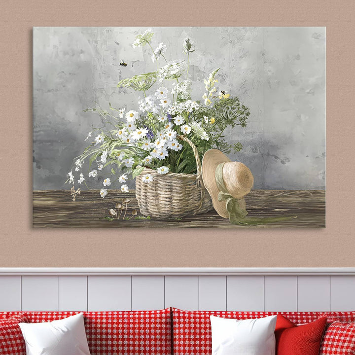 Cottage Gardening Daisy Painting Wall Art Canvas Print