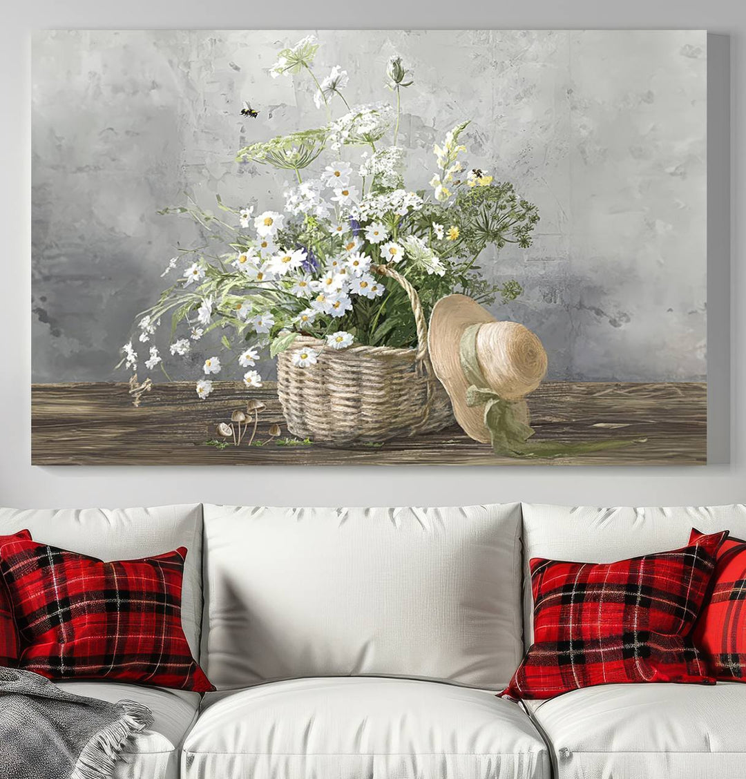 Cottage Gardening Daisy Painting Wall Art Canvas Print