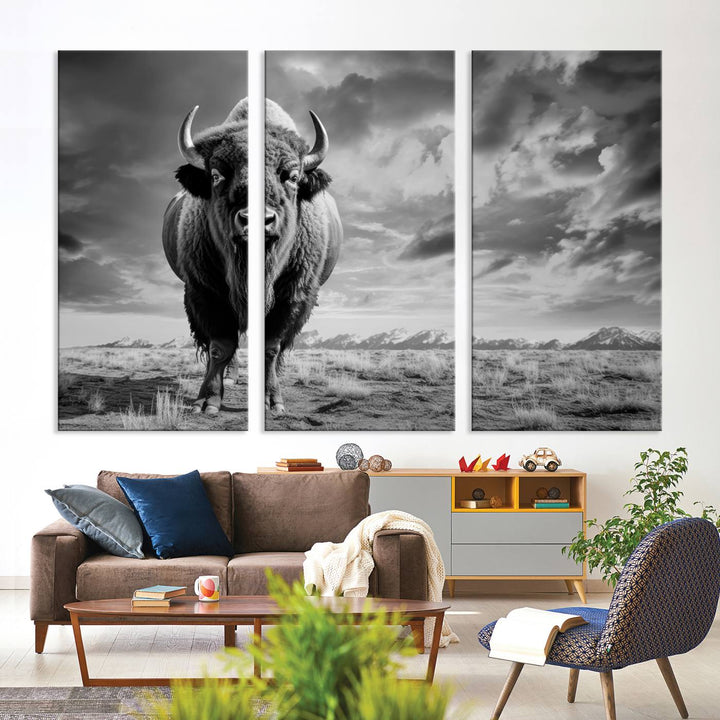 Cow Bighorn Wall Art Canvas Print, Longhorn Texas Large Cow Animal Canvas Print