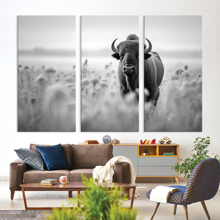 Cow Bighorn Wall Art Canvas Print, Longhorn Texas Large Cow Animal Canvas Print