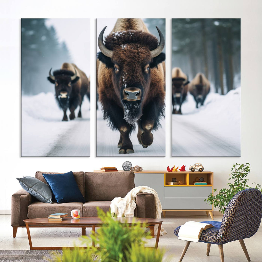 Cow Bighorn Wall Art Canvas Print, Longhorn Texas Large Cow Animal Canvas Print