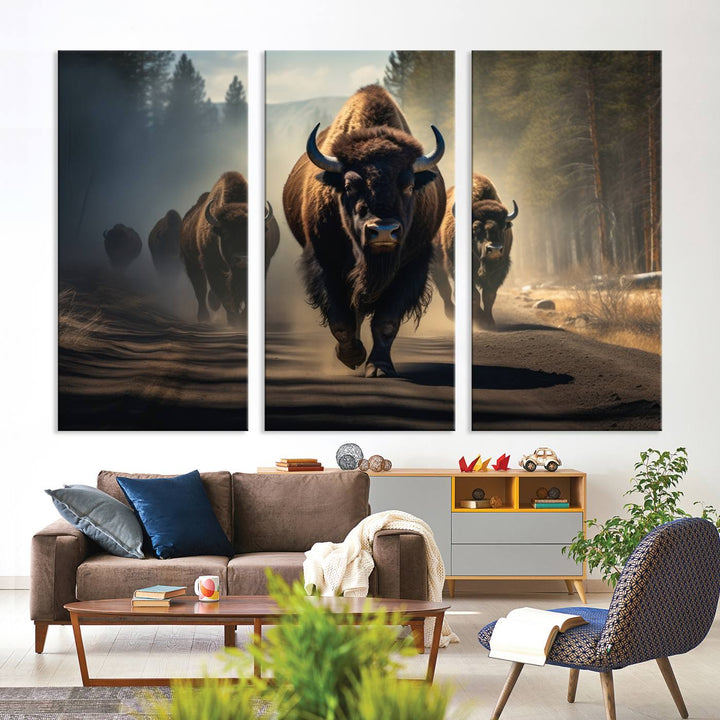 Cow Bighorn Wall Art Canvas Print, Longhorn Texas Large Cow Animal Canvas Print