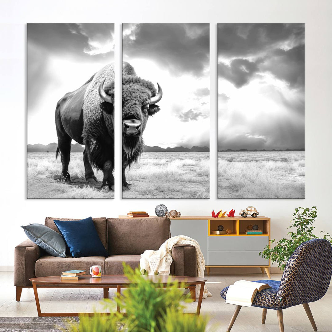 Cow Bighorn Wall Art Canvas Print, Longhorn Texas Large Cow Animal Canvas Print