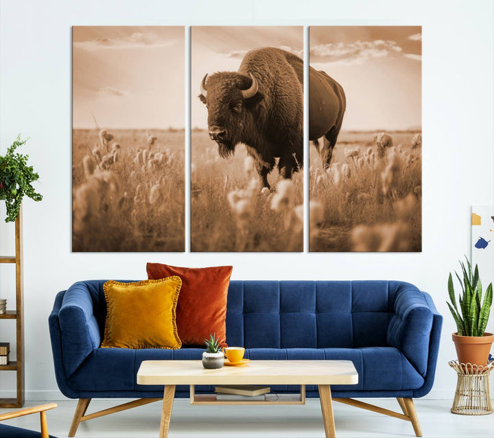 Cow Bighorn Wall Art Canvas Print, Longhorn Texas Large Cow Animal Canvas Print