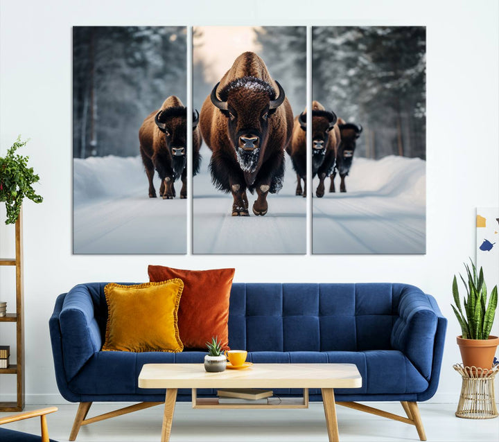 Cow Bighorn Wall Art Canvas Print, Longhorn Texas Large Cow Animal Canvas Print