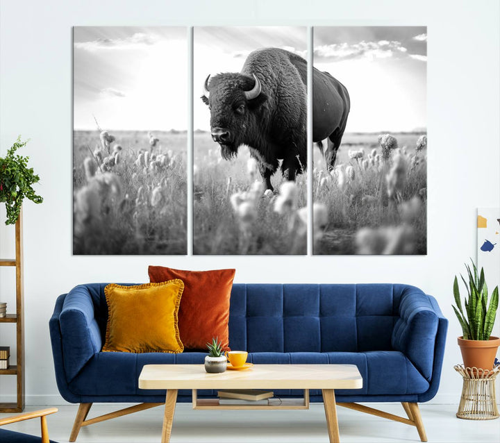 Cow Bighorn Wall Art Canvas Print, Longhorn Texas Large Cow Animal Canvas Print