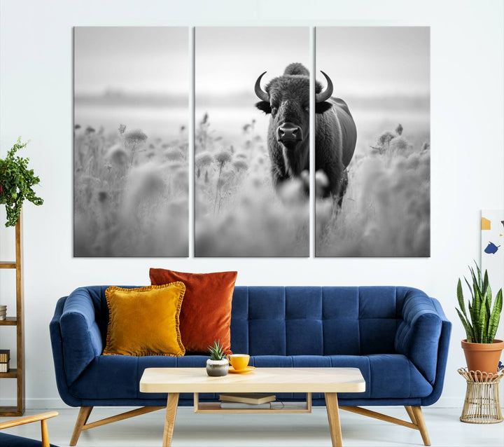 Cow Bighorn Wall Art Canvas Print, Longhorn Texas Large Cow Animal Canvas Print