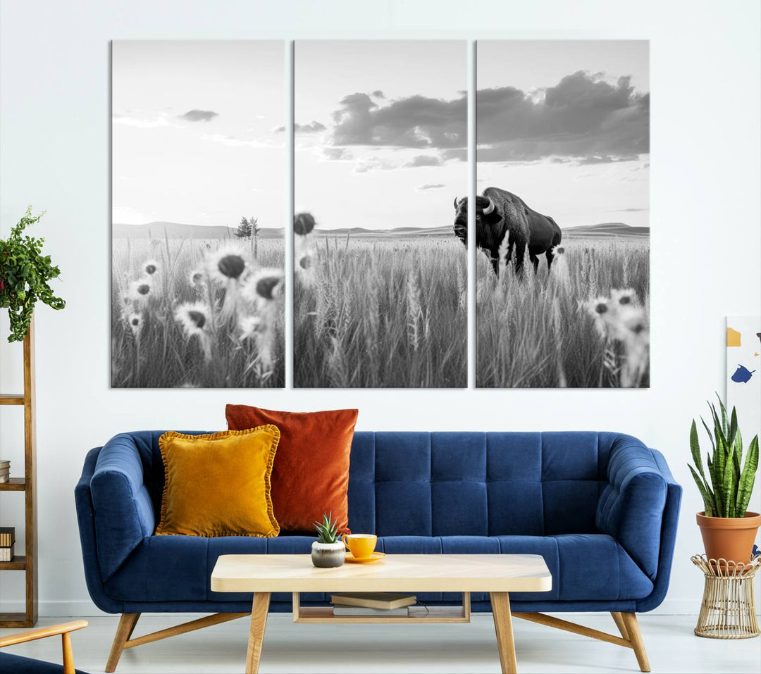 Cow Bighorn Wall Art Canvas Print, Longhorn Texas Large Cow Animal Canvas Print