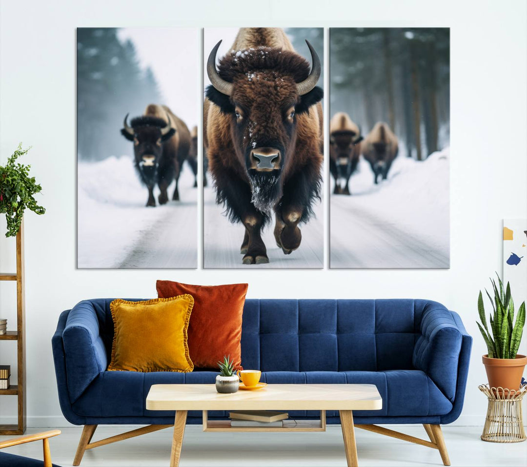 Cow Bighorn Wall Art Canvas Print, Longhorn Texas Large Cow Animal Canvas Print