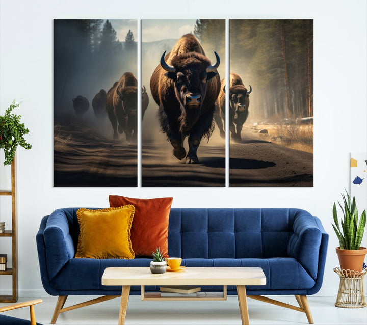 Cow Bighorn Wall Art Canvas Print, Longhorn Texas Large Cow Animal Canvas Print