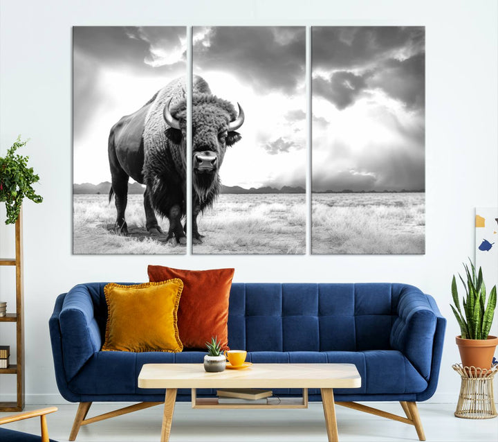 Cow Bighorn Wall Art Canvas Print, Longhorn Texas Large Cow Animal Canvas Print