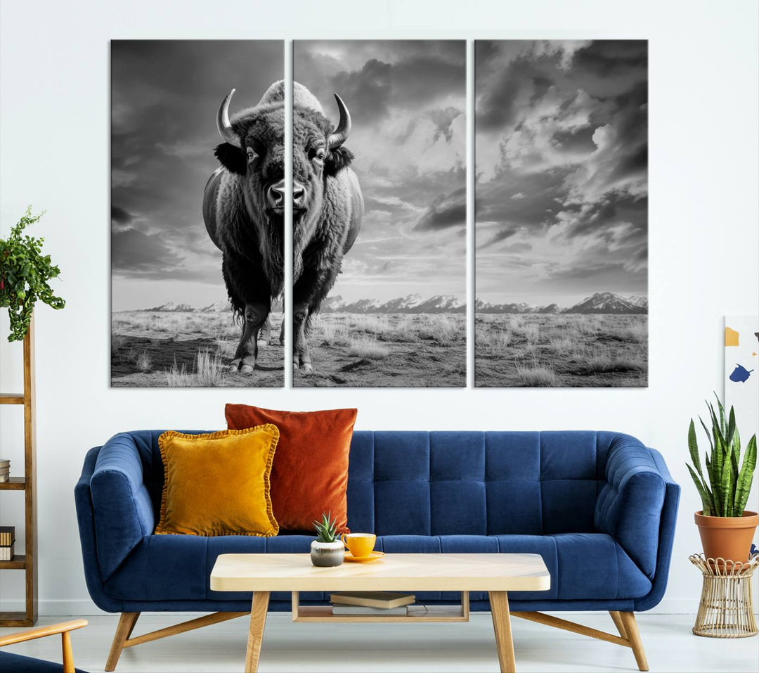 Cow Bighorn Wall Art Canvas Print, Longhorn Texas Large Cow Animal Canvas Print