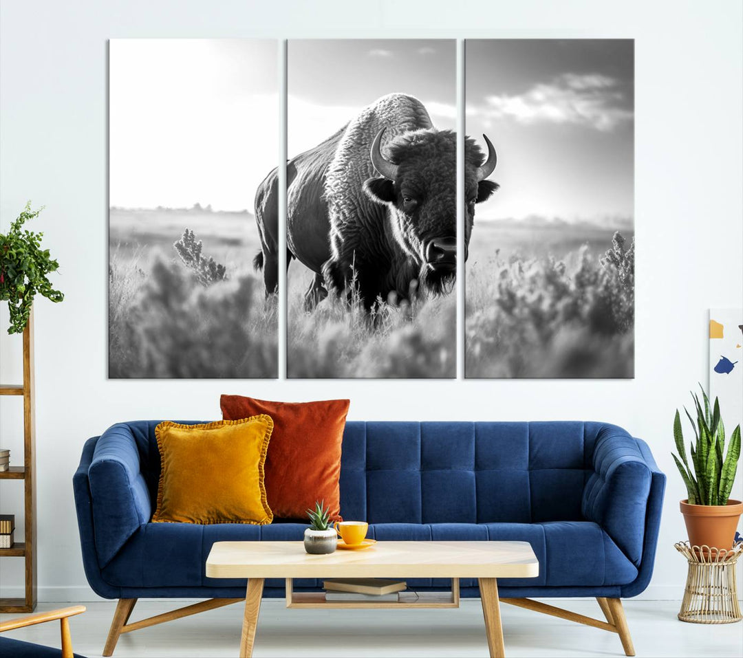 Cow Bighorn Wall Art Canvas Print, Longhorn Texas Large Cow Animal Canvas Print