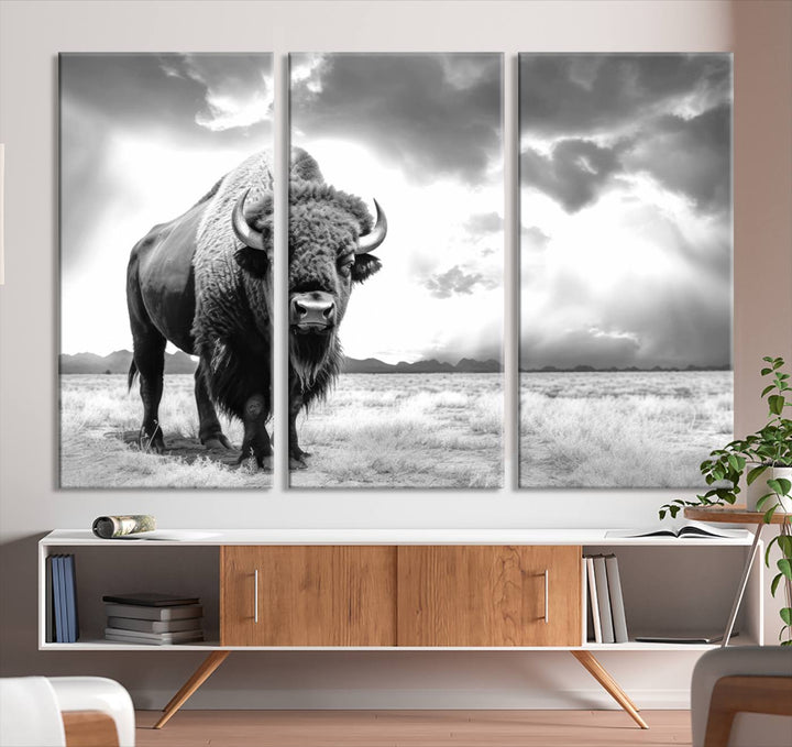 Cow Bighorn Wall Art Canvas Print, Longhorn Texas Large Cow Animal Canvas Print