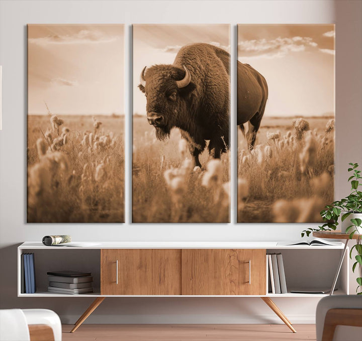 Cow Bighorn Wall Art Canvas Print, Longhorn Texas Large Cow Animal Canvas Print