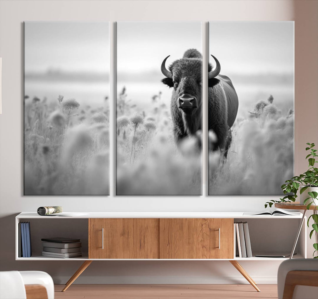 Cow Bighorn Wall Art Canvas Print, Longhorn Texas Large Cow Animal Canvas Print