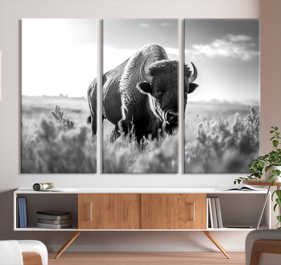 Cow Bighorn Wall Art Canvas Print, Longhorn Texas Large Cow Animal Canvas Print