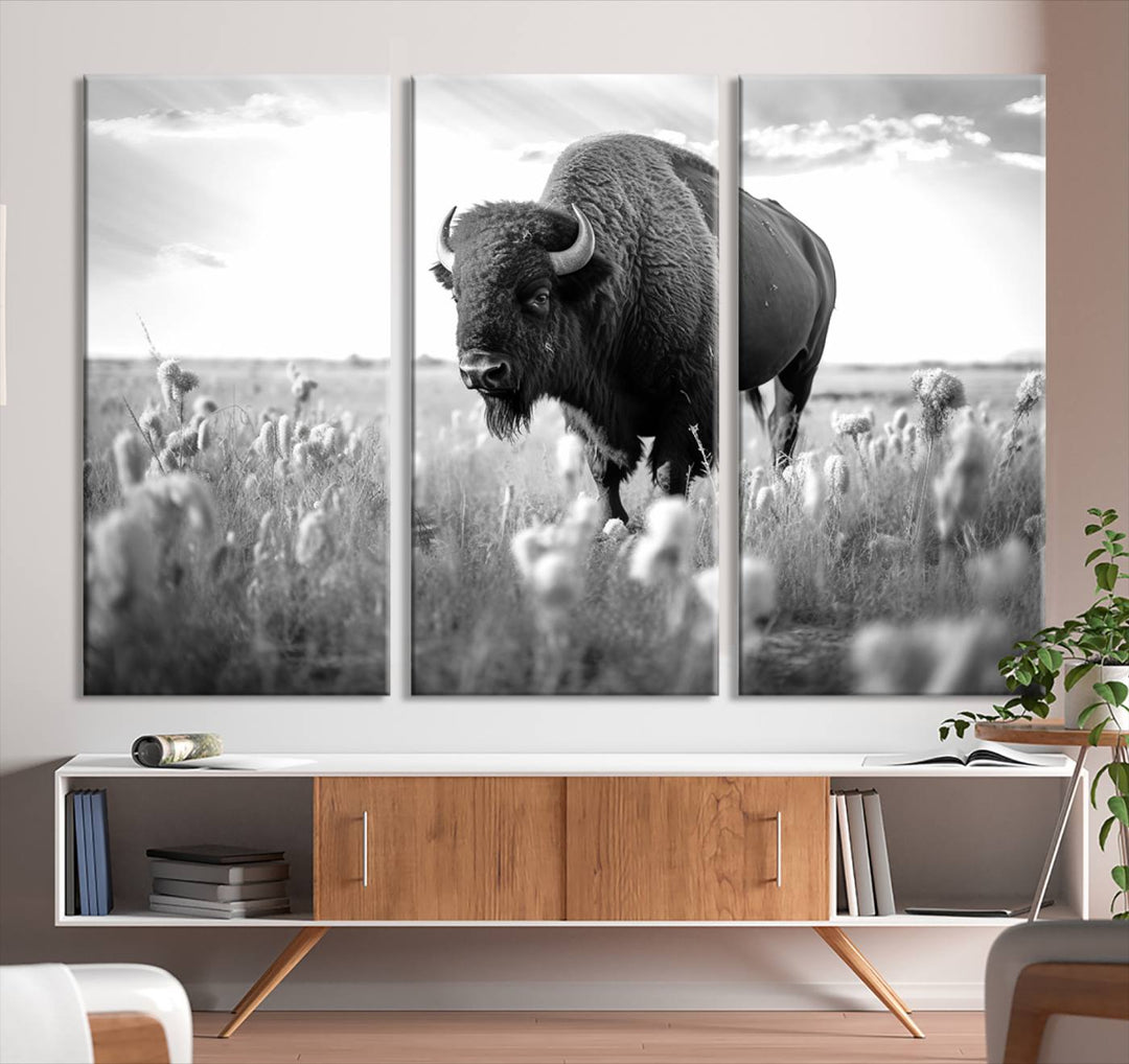 Cow Bighorn Wall Art Canvas Print, Longhorn Texas Large Cow Animal Canvas Print