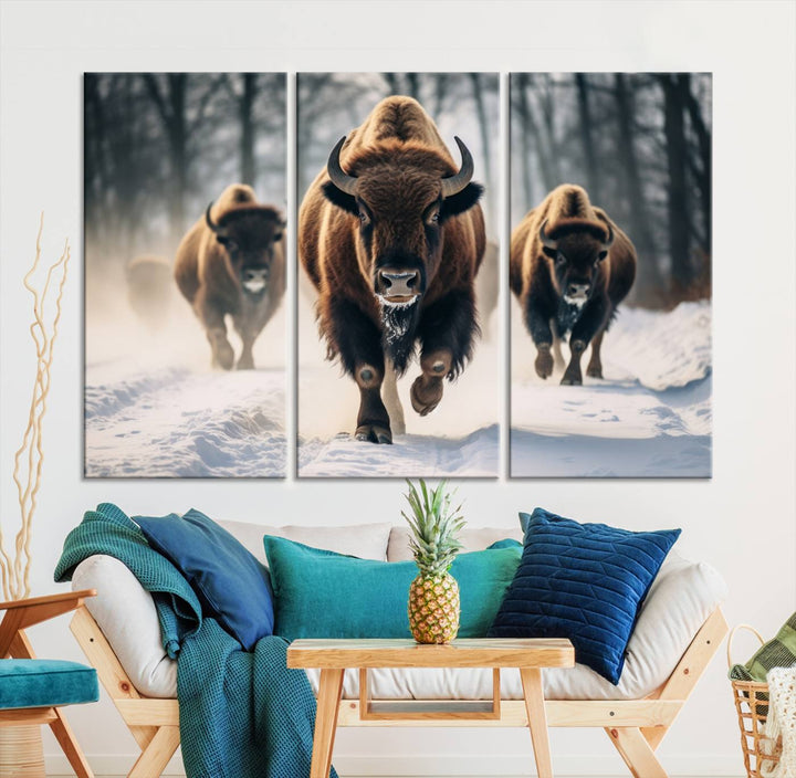 Cow Bighorn Wall Art Canvas Print, Longhorn Texas Large Cow Animal Canvas Print