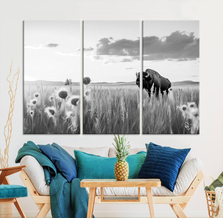 Cow Bighorn Wall Art Canvas Print, Longhorn Texas Large Cow Animal Canvas Print