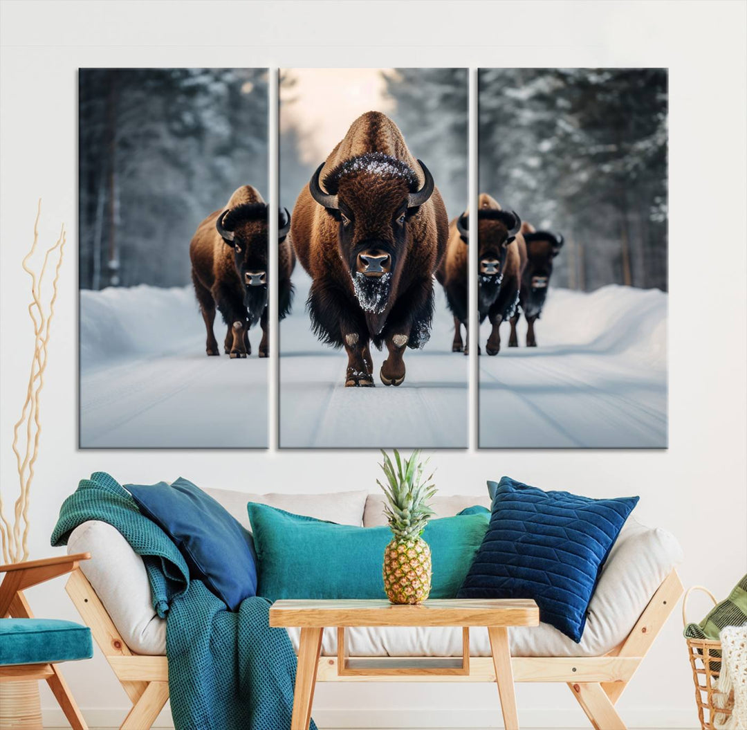 Cow Bighorn Wall Art Canvas Print, Longhorn Texas Large Cow Animal Canvas Print