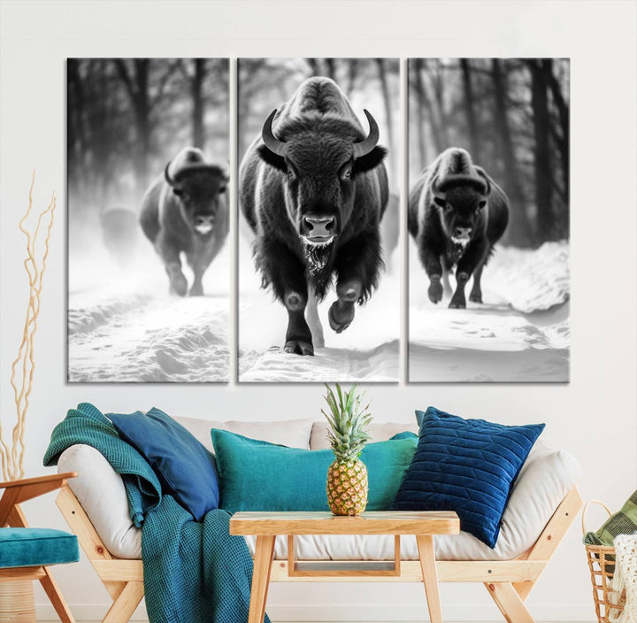 Cow Bighorn Wall Art Canvas Print, Longhorn Texas Large Cow Animal Canvas Print