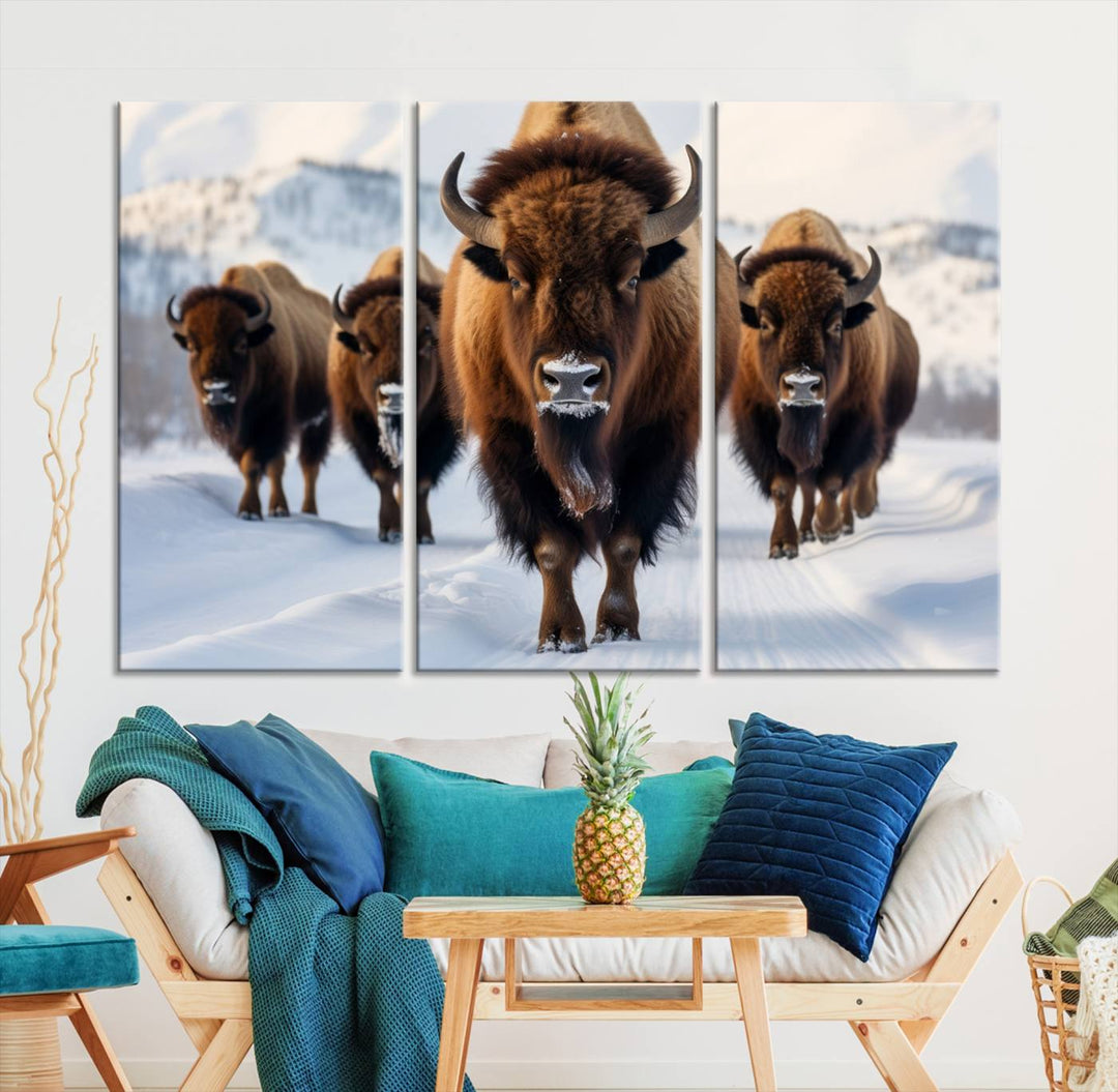 Cow Bighorn Wall Art Canvas Print, Longhorn Texas Large Cow Animal Canvas Print