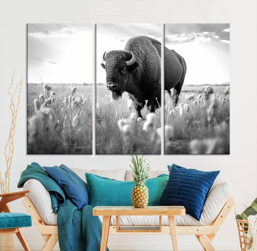 Cow Bighorn Wall Art Canvas Print, Longhorn Texas Large Cow Animal Canvas Print