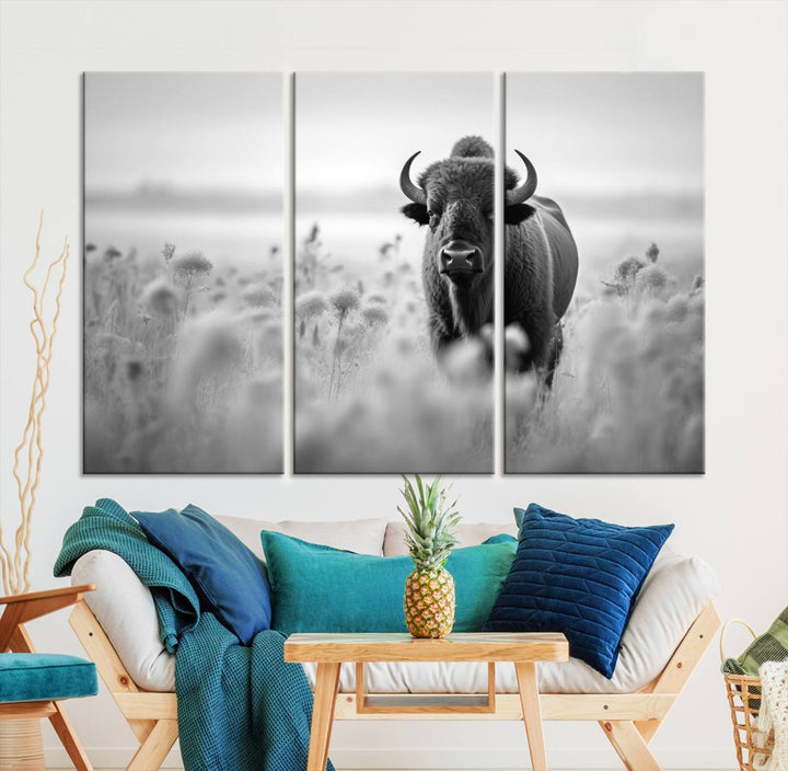 Cow Bighorn Wall Art Canvas Print, Longhorn Texas Large Cow Animal Canvas Print