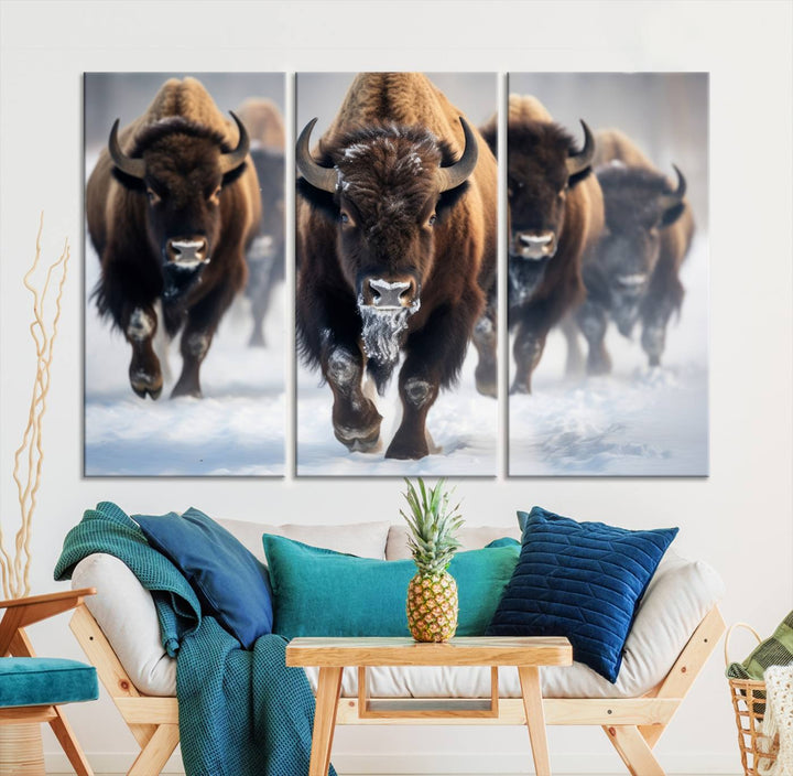 Cow Bighorn Wall Art Canvas Print, Longhorn Texas Large Cow Animal Canvas Print