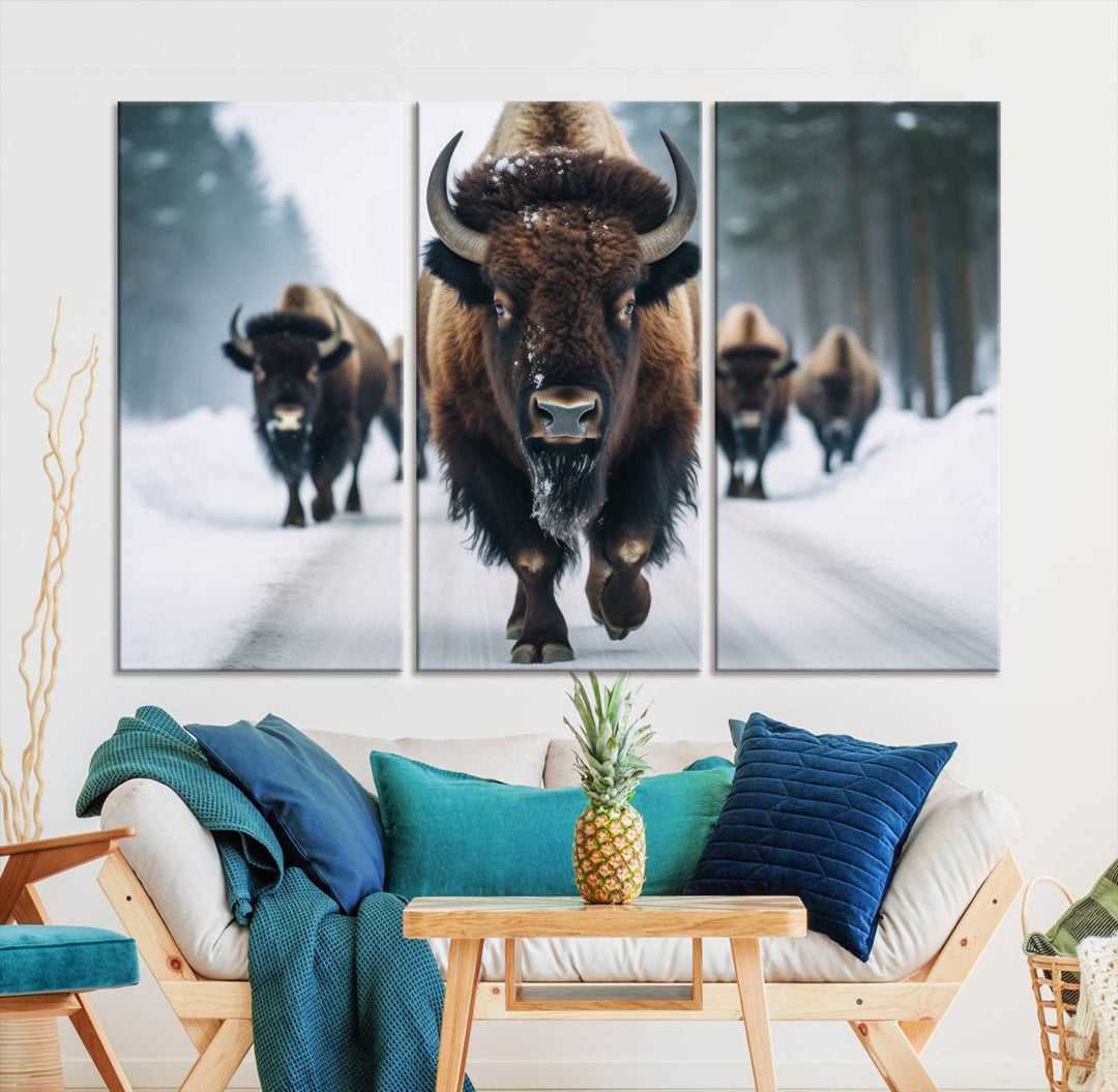 Cow Bighorn Wall Art Canvas Print, Longhorn Texas Large Cow Animal Canvas Print