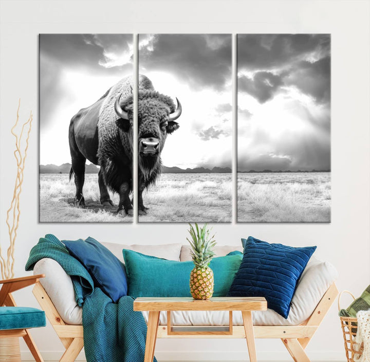 Cow Bighorn Wall Art Canvas Print, Longhorn Texas Large Cow Animal Canvas Print