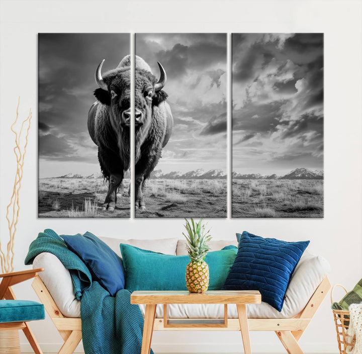 Cow Bighorn Wall Art Canvas Print, Longhorn Texas Large Cow Animal Canvas Print