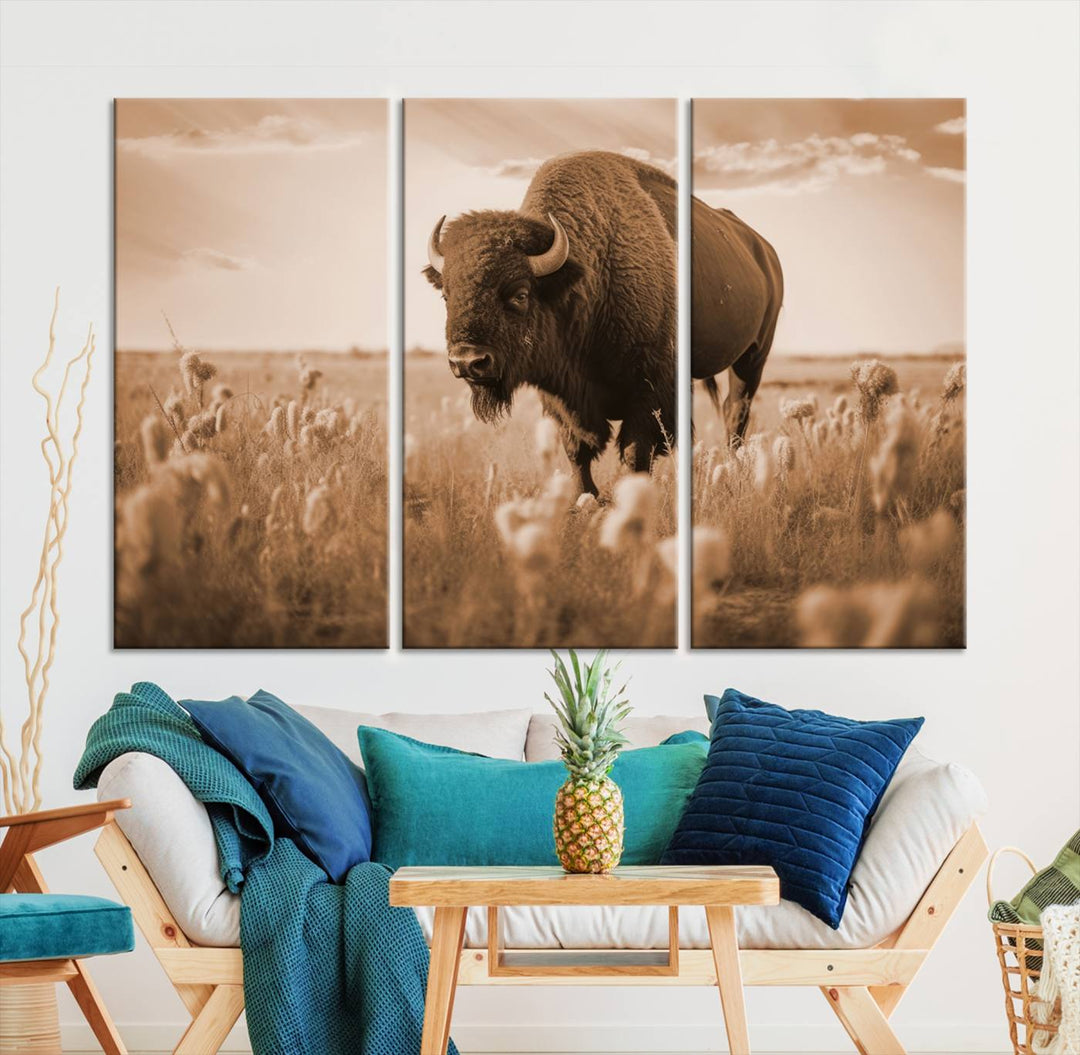 Cow Bighorn Wall Art Canvas Print, Longhorn Texas Large Cow Animal Canvas Print