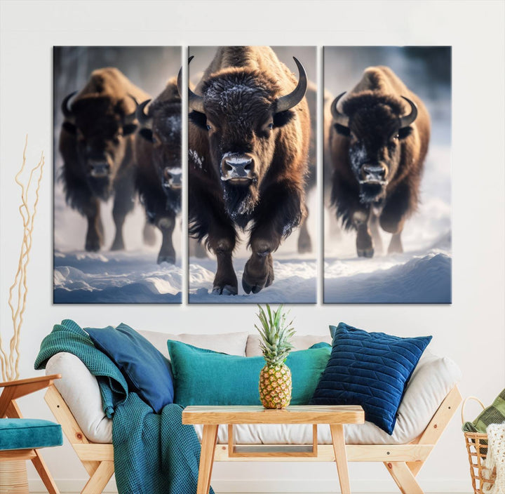 Cow Bighorn Wall Art Canvas Print, Longhorn Texas Large Cow Animal Canvas Print