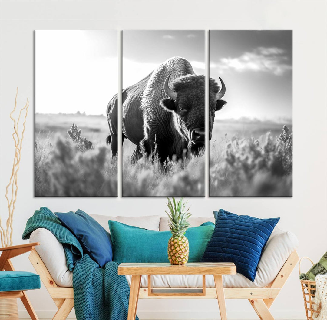 Cow Bighorn Wall Art Canvas Print, Longhorn Texas Large Cow Animal Canvas Print