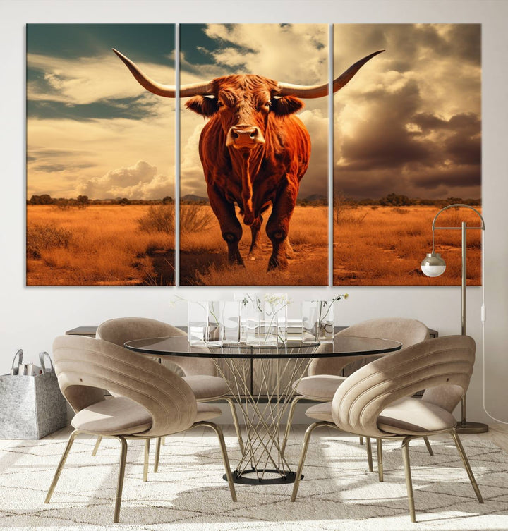 Cow Bighorn Wall Art Canvas Print, Longhorn Texas Large Cow Animal Canvas Print