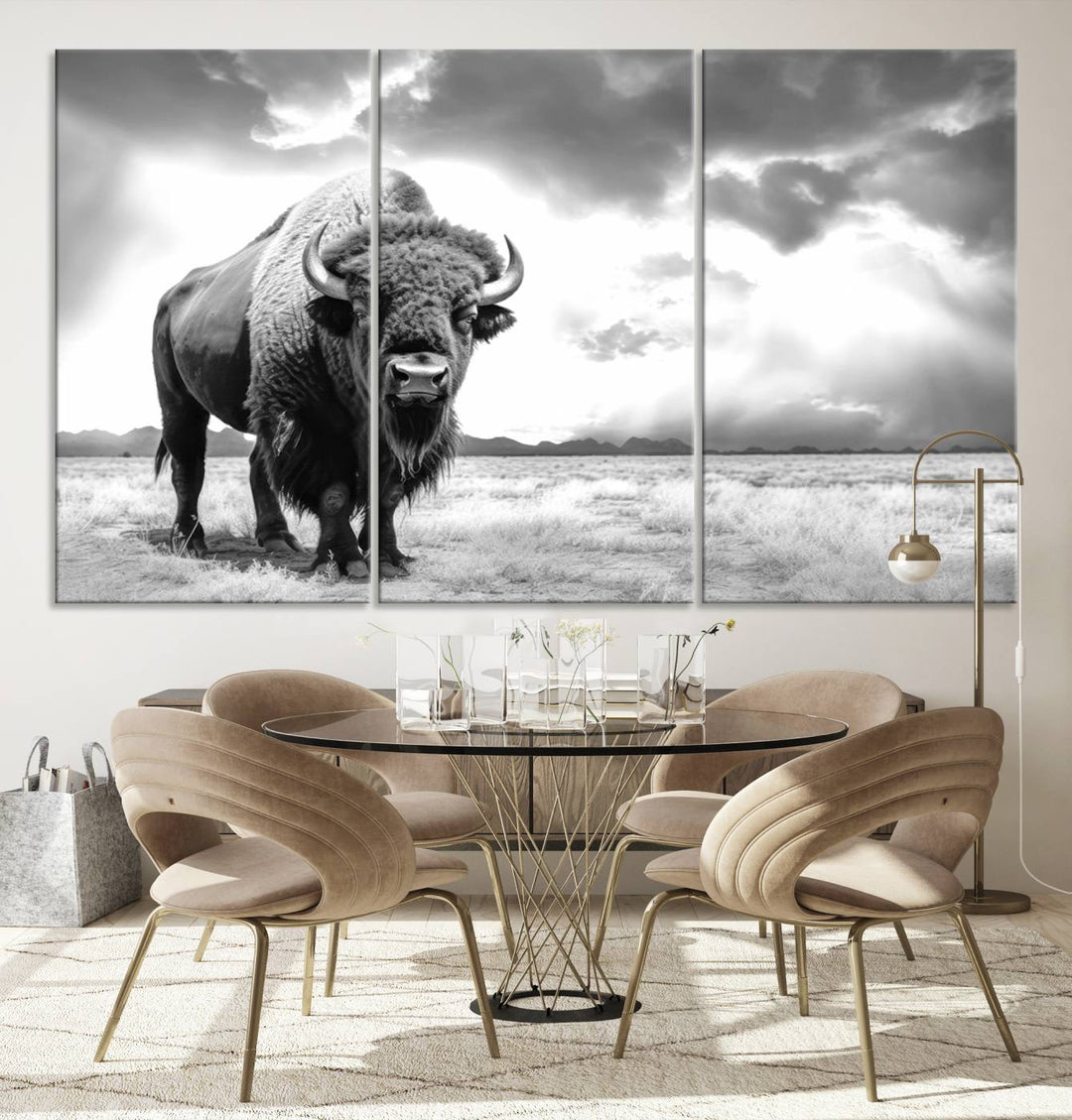 Cow Bighorn Wall Art Canvas Print, Longhorn Texas Large Cow Animal Canvas Print