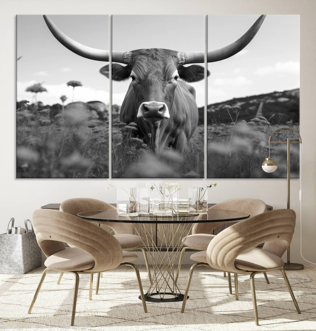 Cow Bighorn Wall Art Canvas Print, Longhorn Texas Large Cow Animal Canvas Print