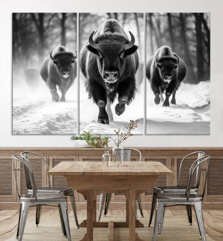 Cow Bighorn Wall Art Canvas Print, Longhorn Texas Large Cow Animal Canvas Print