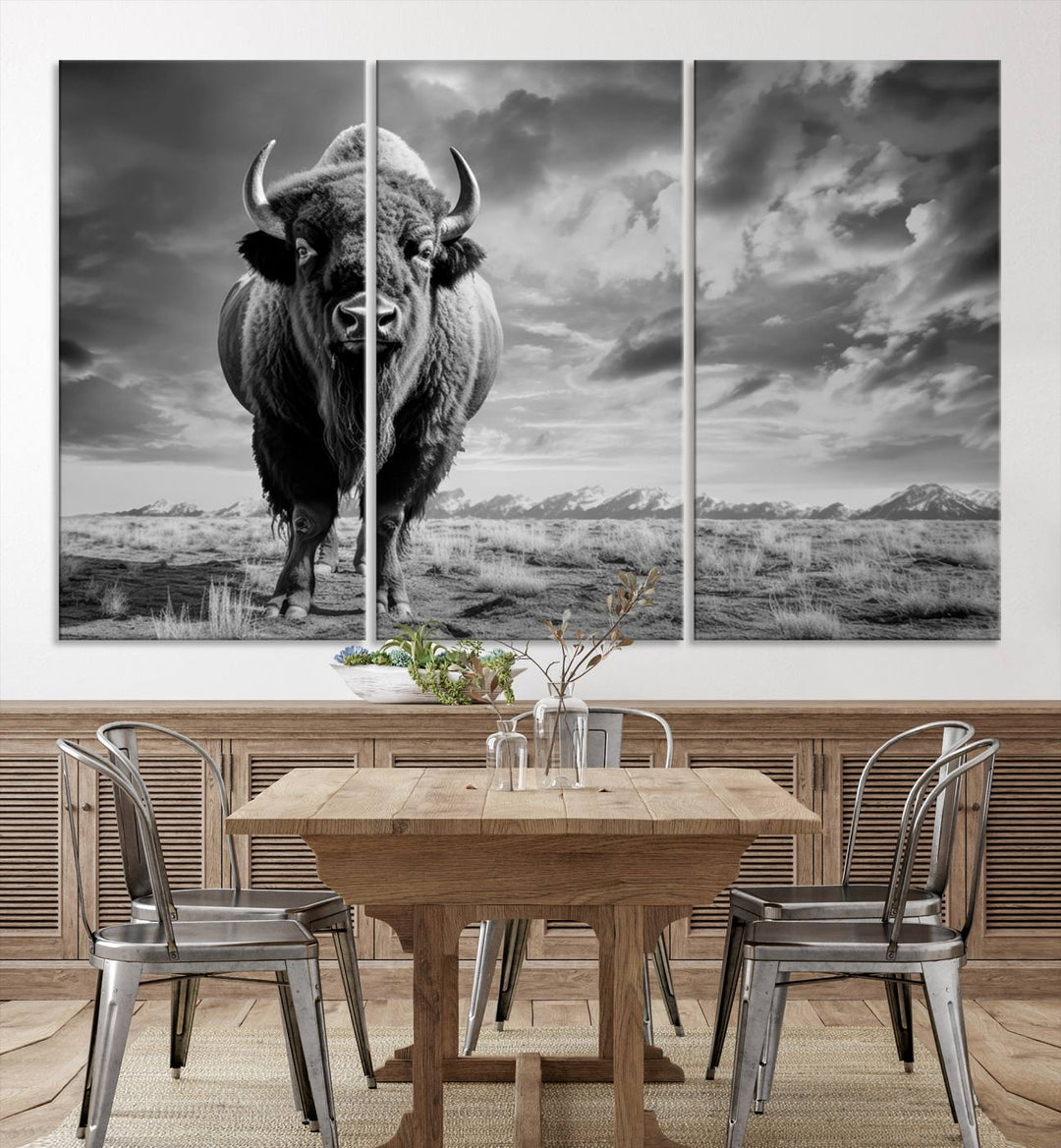 Cow Bighorn Wall Art Canvas Print, Longhorn Texas Large Cow Animal Canvas Print