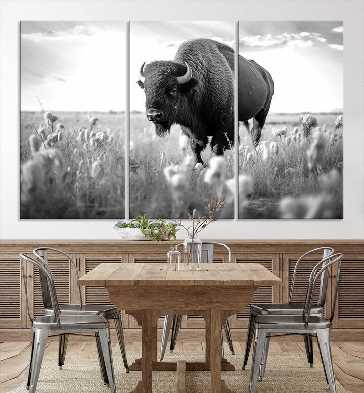 Cow Bighorn Wall Art Canvas Print, Longhorn Texas Large Cow Animal Canvas Print